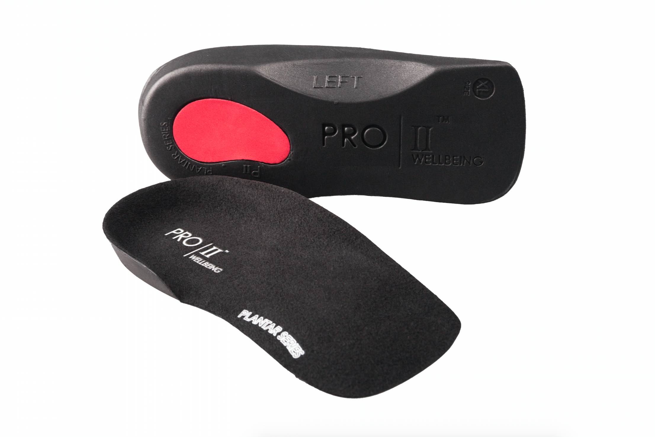 PRO 11 WELLBEING 1 Pair of Ultra Slim Fitting 3/4 Orthotic Insoles with Poron Heel Cushion Plantar Fasciiits Releif (M 7/8.5 UK, Black)