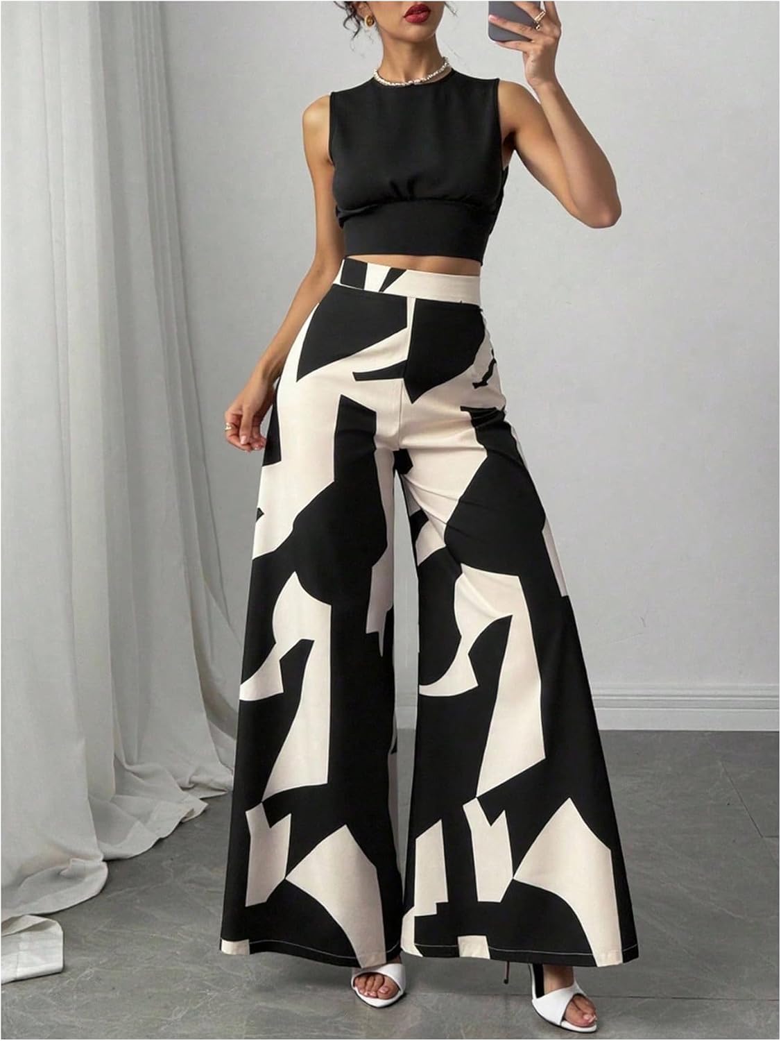 SweatyRocks Women's Wide Leg Palazzo Pants Dressy Casual High Waisted Long Trousers - Image 5