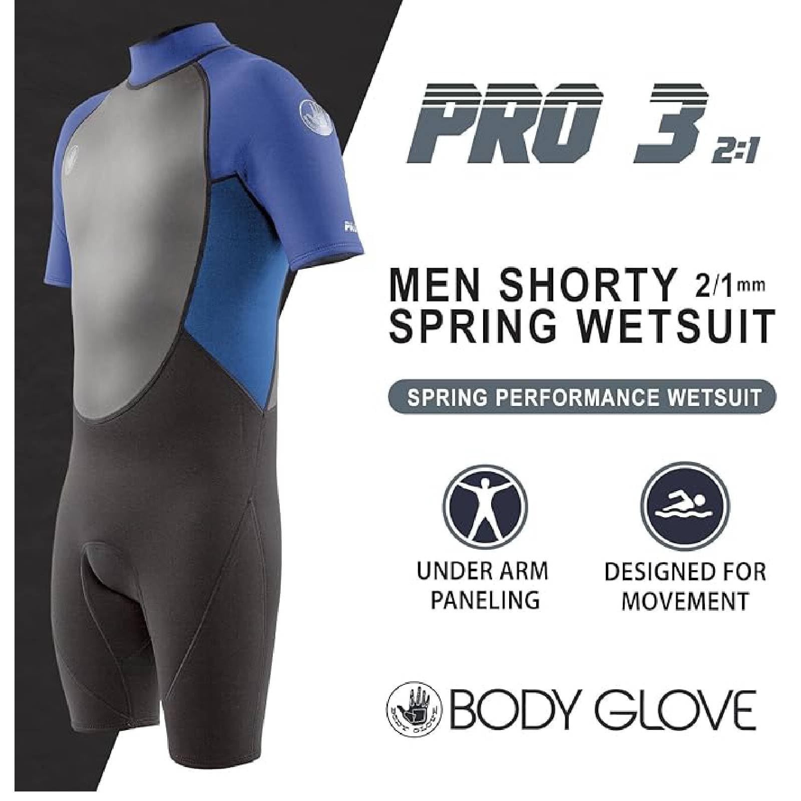 Amazon | Body Glove Pro3 Men Shorty Spring Wetsuit 2.2mm Back Zip