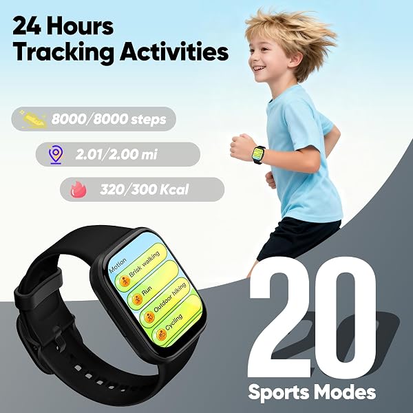 Kids Smart Watch for Boys Girls, HD Touchscreen Fitness Tracker with Heart Rate, Sleep Monitor, Activity, Pedometer, IP68 Waterproof SmartWatch with/without App, Gifts for Kids 4-12 (Black) - 4