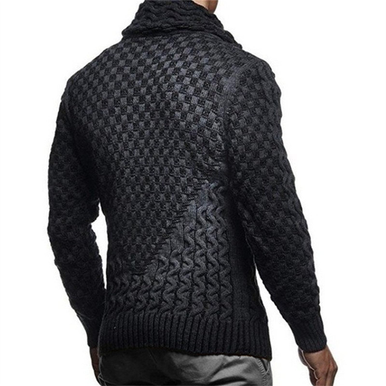 Maglione da uomo a collo alto a maniche lunghe in maglia con collo a scialle | Slim Fit Designer,Felpa di base,Collare con fibbia in pelle sciarpa,Maglione vestibilità regolare per l'inverno