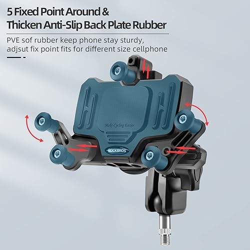 Miniatura 4 de ROCKBROS Soporte de teléfono de aluminio para motocicleta con amortiguador de vibración para teléfonos de 4.7 a 7.1 pulgadas, soporte universal para