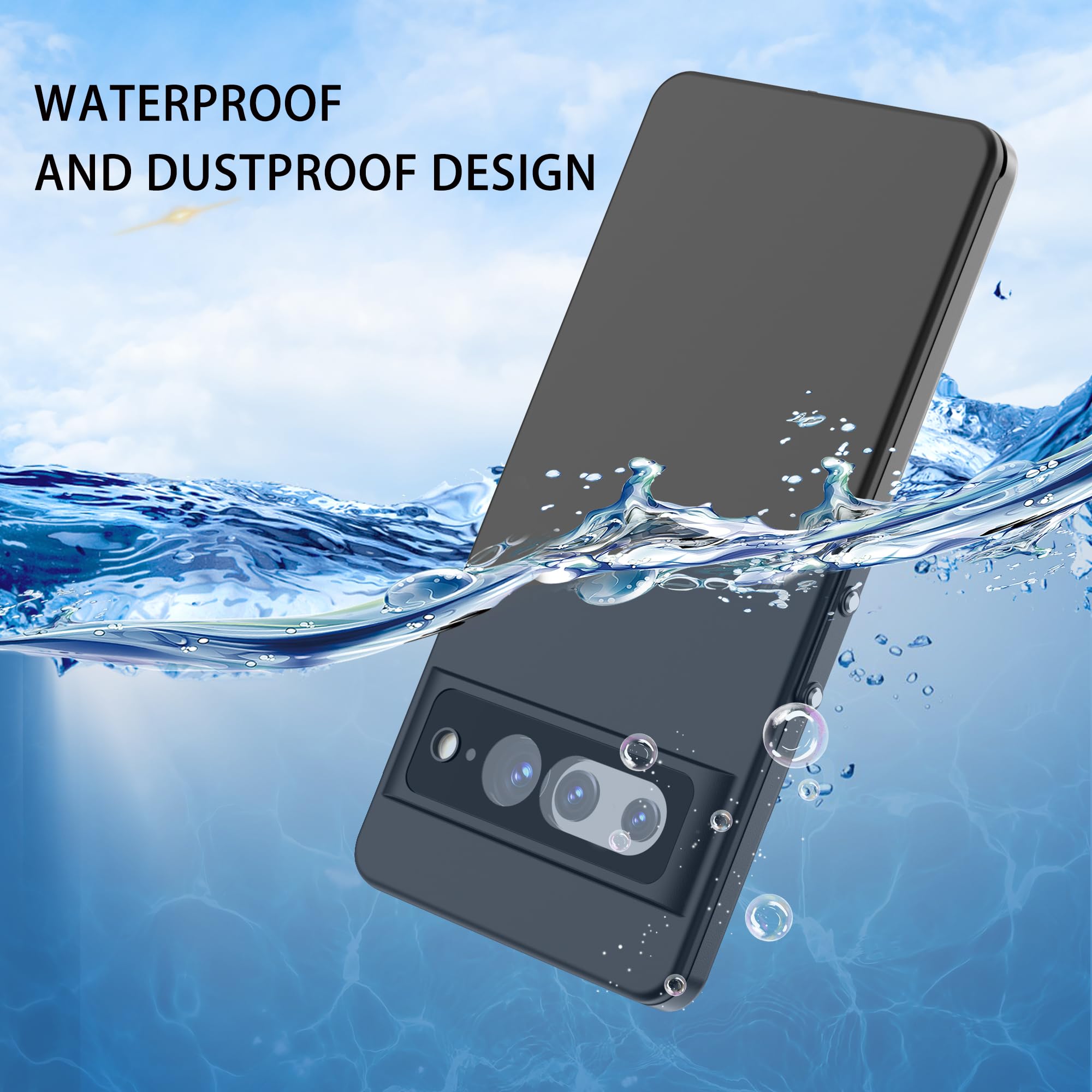 Hülle für Google Pixel 7 Pro Wasserdicht Hülle mit Displayschutz 360 Grad Outdoor Armor Schutzhülle Hardcase IP68 Waterproof Staubdicht Handyhülle Heavy Duty Case Schwarz