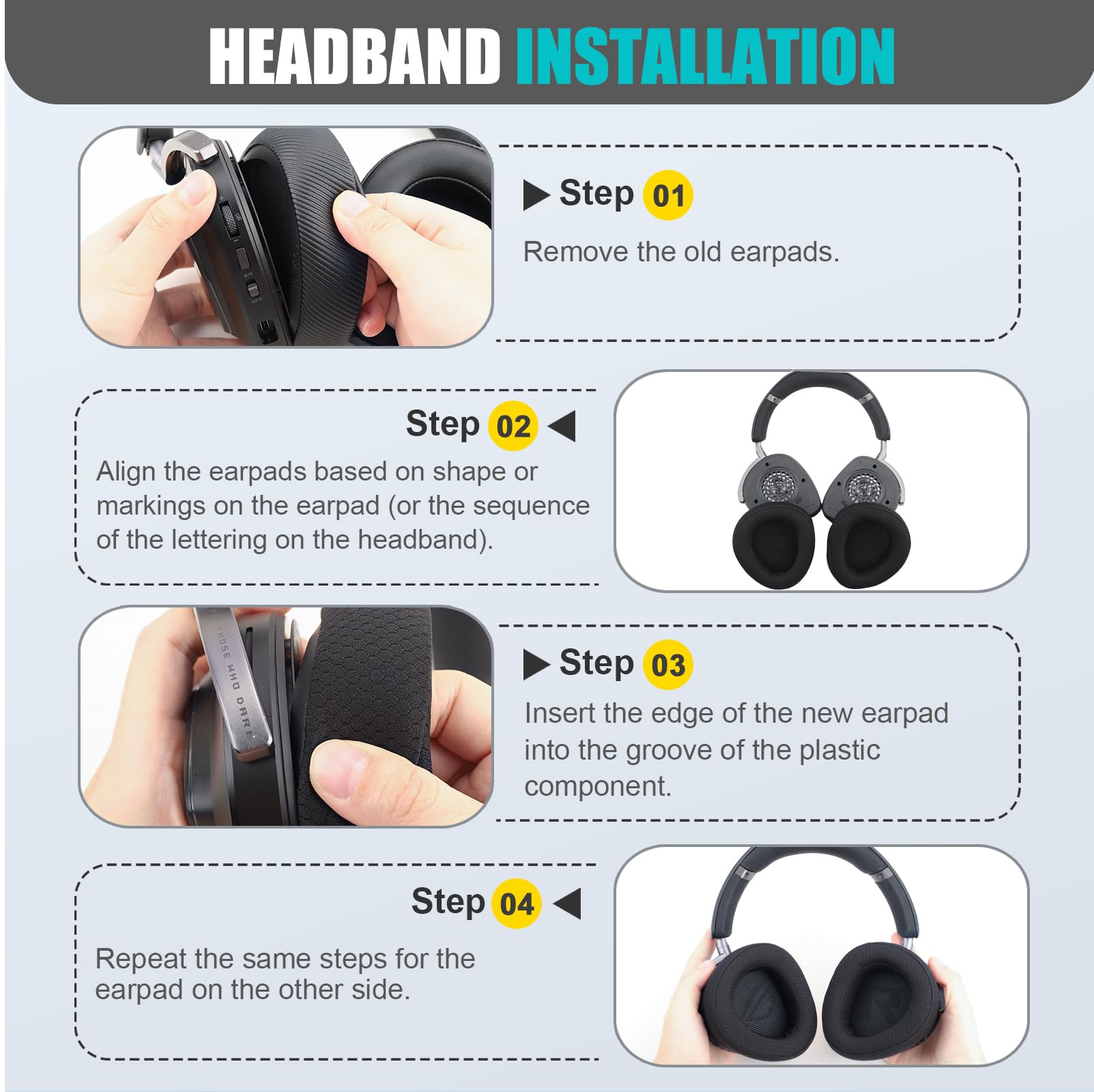 Almohadillas para auriculares de repuesto suave, almohadillas de malla transpirable con espuma viscoelástica, color negro