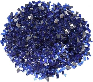 Diamond Blue Fire Glass, 4.5 Kg of 1.27 Cm. Premium Tempered Fire Pit Glass, Reflective Fireglass for Fire Pit, Fire Table, Fireplace, Natural Gas and Propane, Fire Glass Pellets Rocks, High Luster