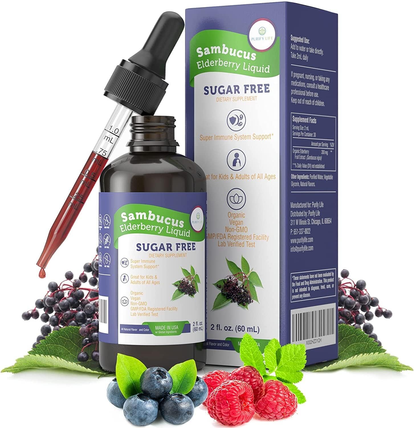 Purify Life Organic Elderberry Syrup for Kids & Adults (6000mg) Sugar-Free Immune Support - FSA/HSA Eligible Vegan Sambucus Liquid Extract - Antioxidant Juice Supplement Replaces Capsules & Tablets