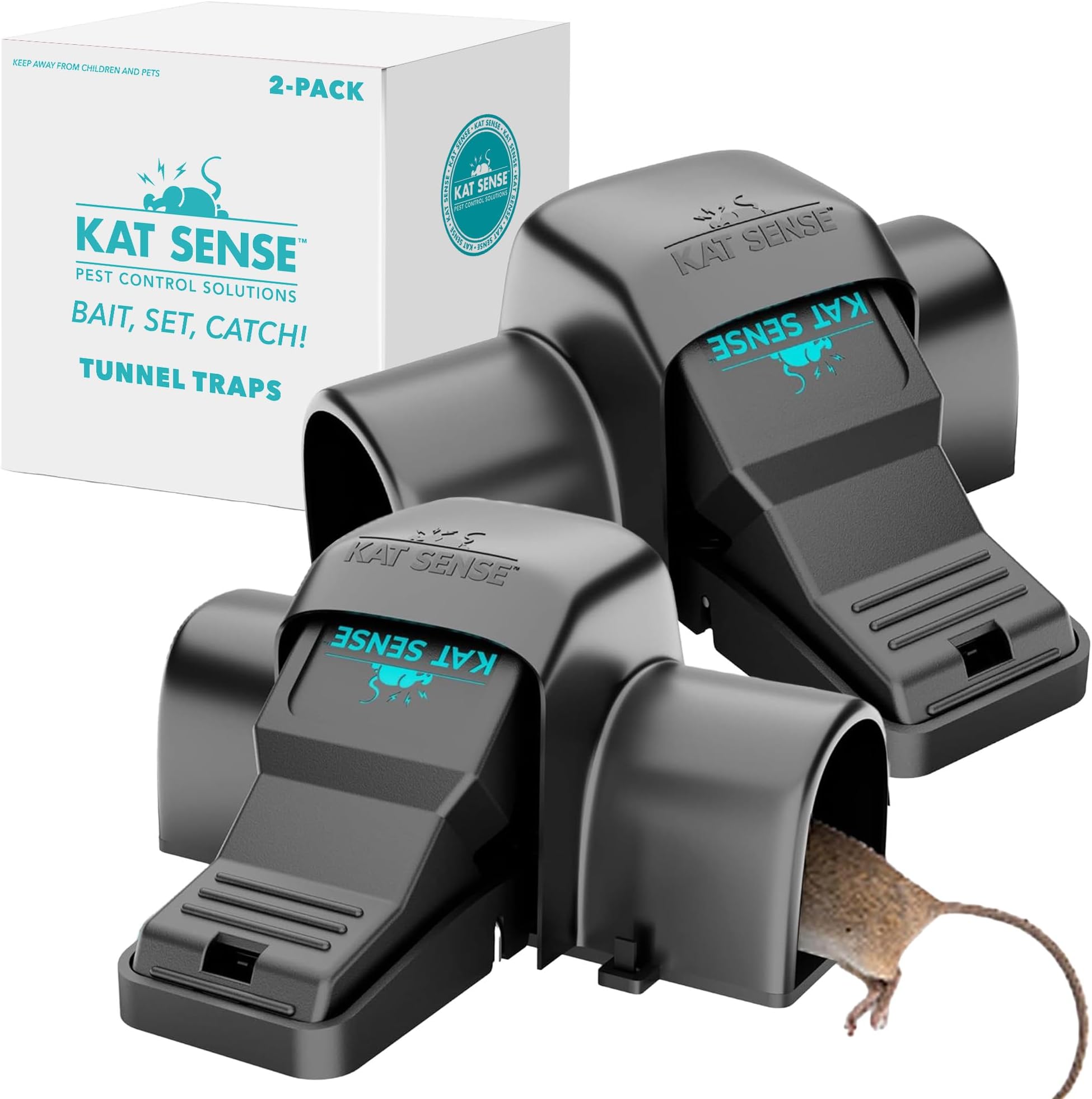 Kat Sense - Covered rat and squirrel traps, prevent accidental triggering with the tunnel design, rapid humanitarian killing, indoor and outdoor mouse traps