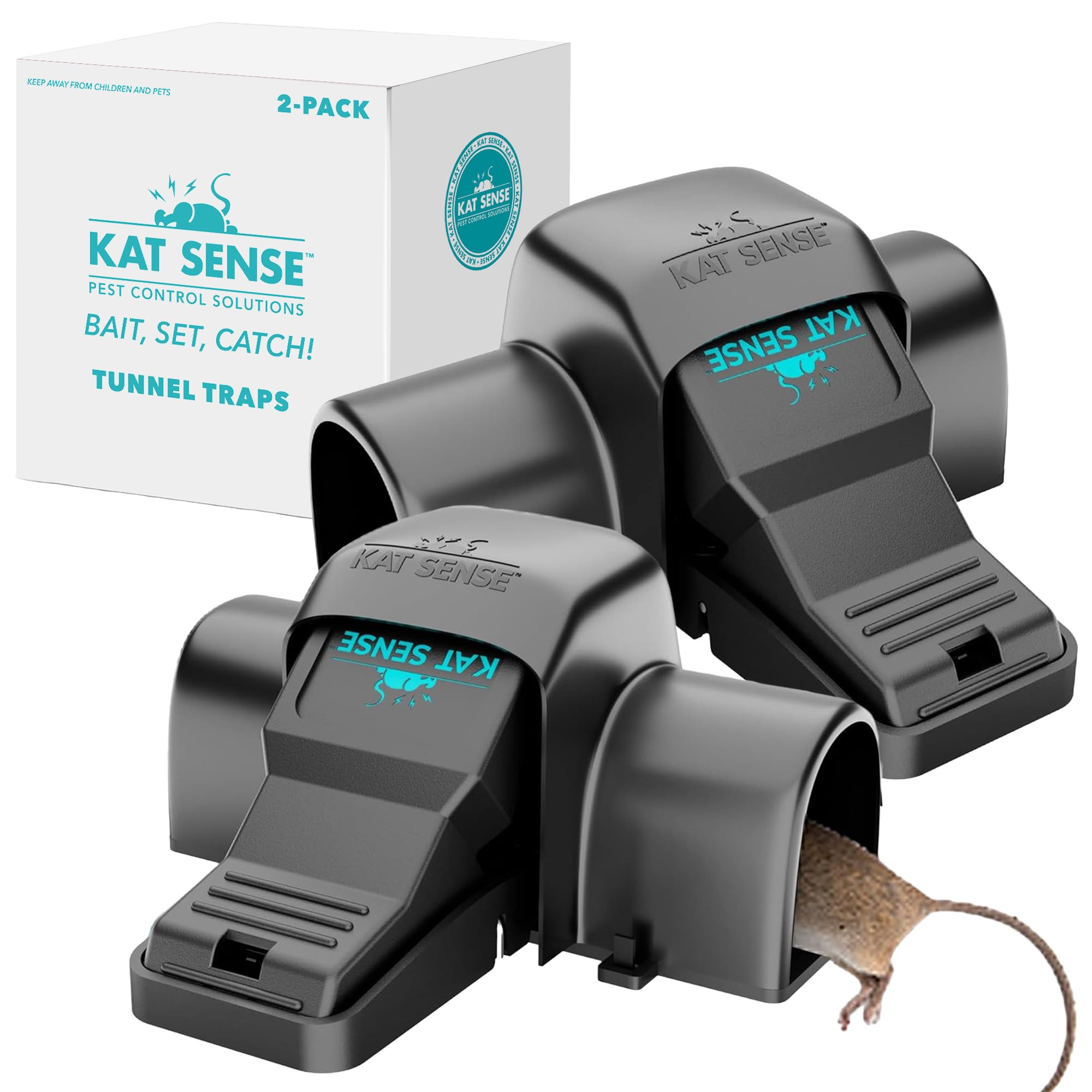 Kat Sense Covered Rat & Chipmunk Traps, Prevents Accidental Triggering with Tunneled Design, Quick Humane Kill, Indoor 'N Outdoor Mouse Snap Traps