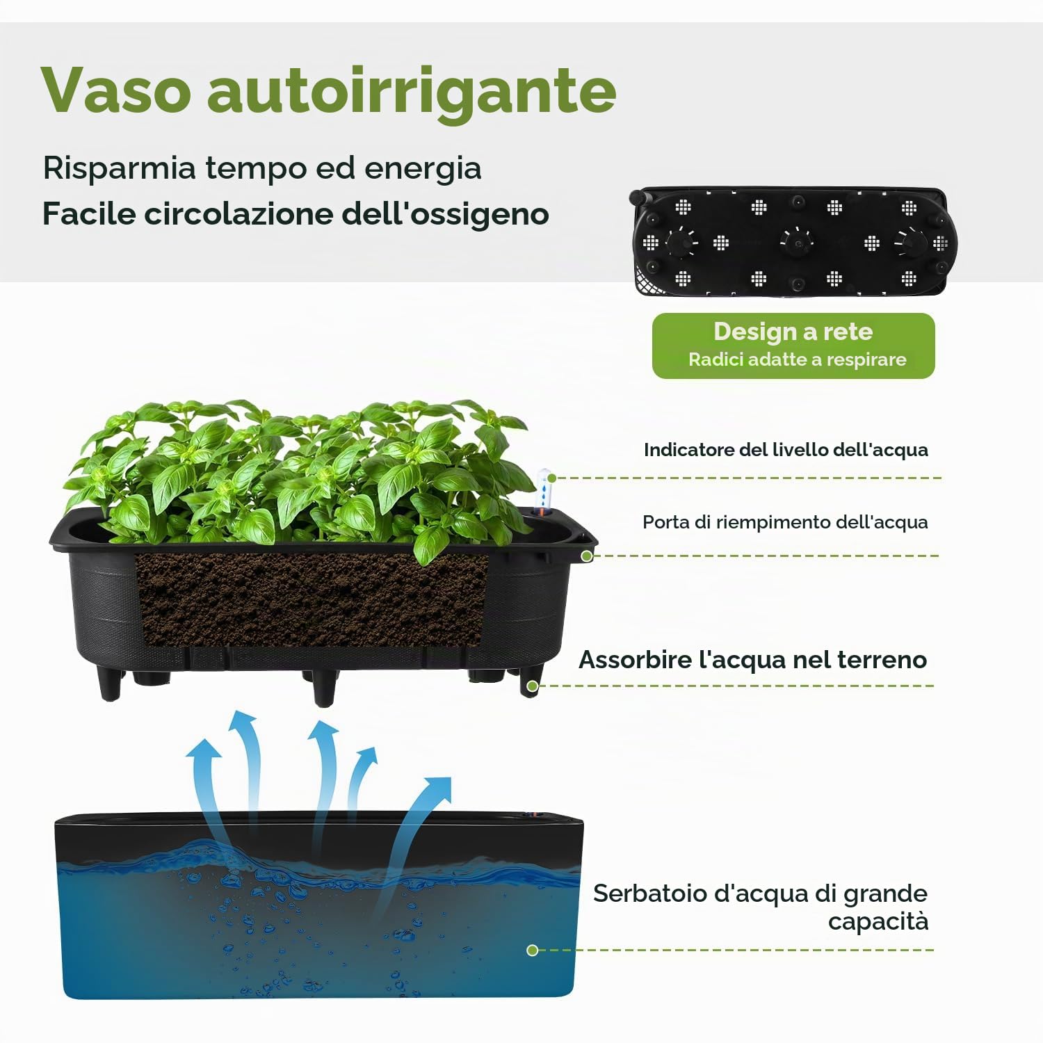 Planterhoma Confezione da 2 fioriere rettangolari autoirriganti per davanzali delle finestre, 39,6 x 13,7 cm, vasi per piante in plastica con fori di drenaggio, vaso da fiori nero (nero)