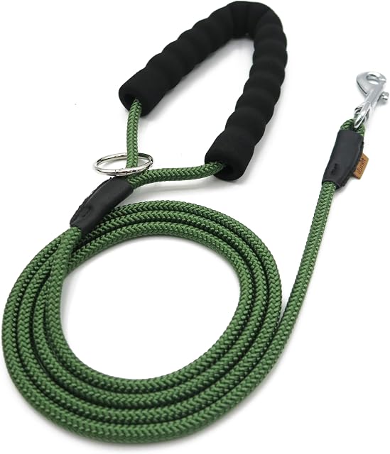 Dog Leash, Braided Rope Traction – Walking Training Lead for Small Dogs ((1/3") x 6FT, Dark Green)