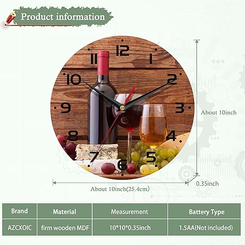 Miniatura 2 de Relojes de pared, reloj de pared de madera de vino tinto decorativo, reloj de pared de cocina con pilas, reloj de pared redondo de 10 pulgadas para