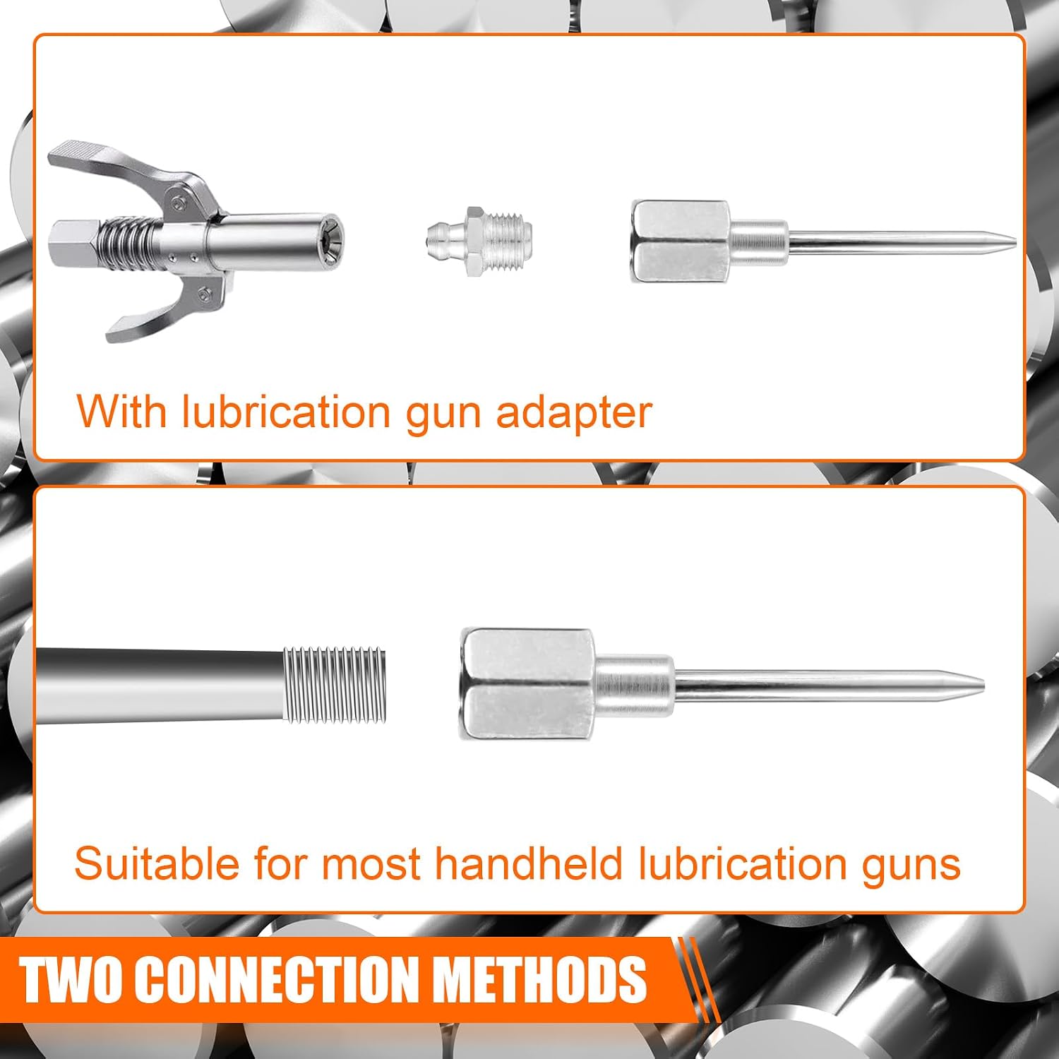 lasuroa 7pcs Grease Gun Accessory Kit, Comprise 2 Grease Nozzle, 1 Needle Tip Dispenser, Rubber Joint Fitting, Straight Nozzle, Elbow Adapter Slotted Coupler Attachments Accessories, for Small Spaces