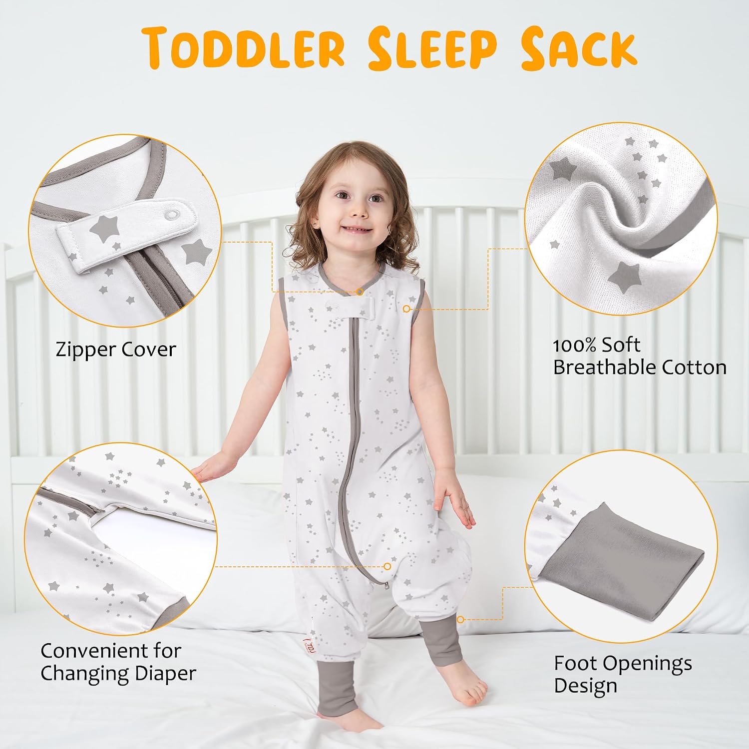 Miracle Baby Sleep Sack with Feet, 0.5 TOG 100% Cotton Wearable Blanket with Legs, Sleeveless Sleeping Bag for Babies(2 Pack)