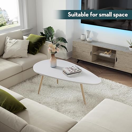 Miniatura 5 de SAYGOER Mesa de centro moderna ovalada blanca para sala de estar, mesa central simple para espacios pequeños, oficina en casa, fácil montaje, 22.2