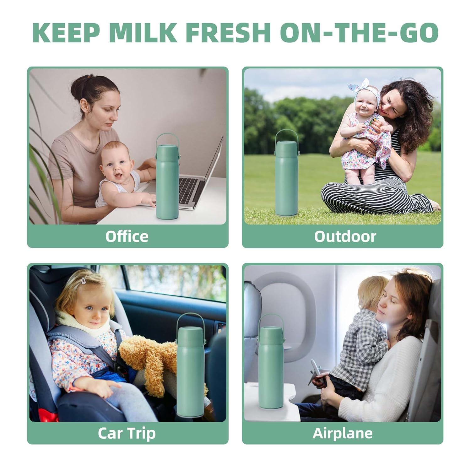 36-Hour Portable Breastmilk Storage Bottle, 20oz Vacuum Insulated Stainless Steel Breast Milk Cooler Bottle, TSA Approved Breast Milk Chiller for New Moms, Outdoor, Travel, Office​ - Green