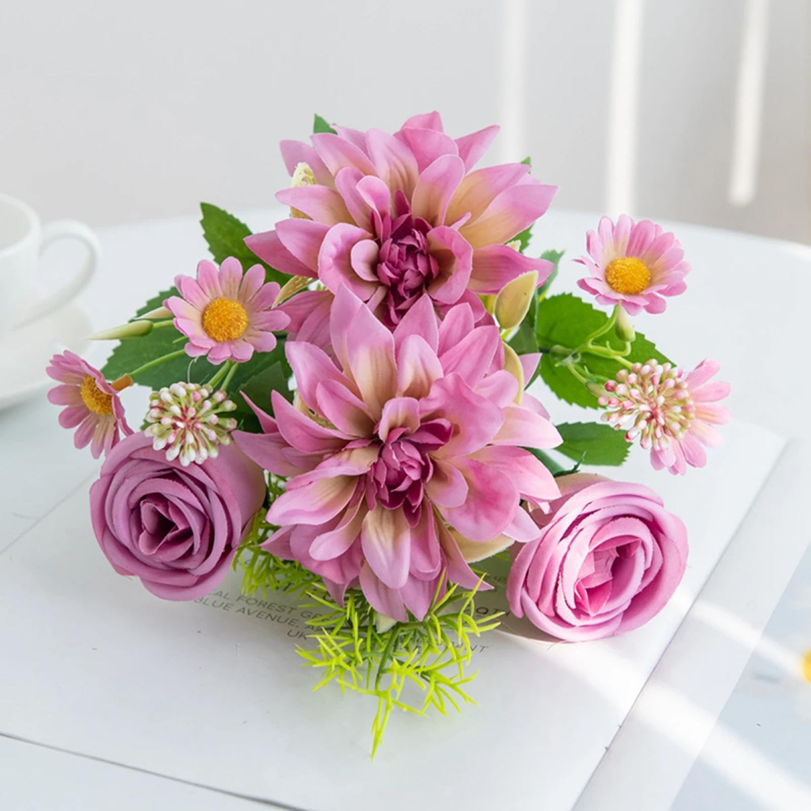 Bouquet de mariée Violet en Fleurs artificielles Soie Dahlia Rose de Décoration