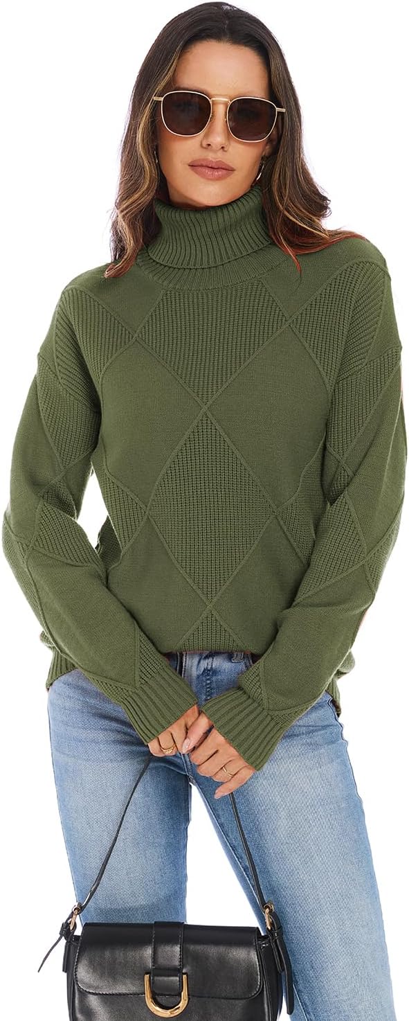 Womens Turtleneck Oversized Cable Knit Sweaters 2026 Fall Winter Trendy Work Casual Pullover Cozy Warm Long Sleeve Knit Tops - Image 5