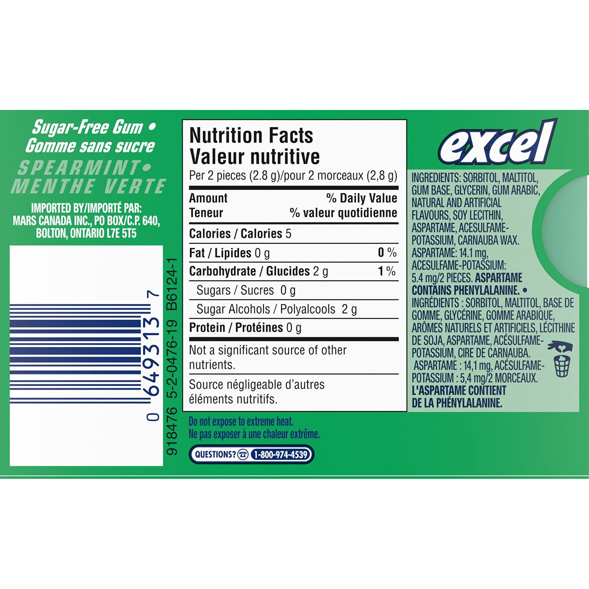 WRIGLEY'S Excel Spearmint Sugarfree Pellet Gum 12x12/144ct Buy