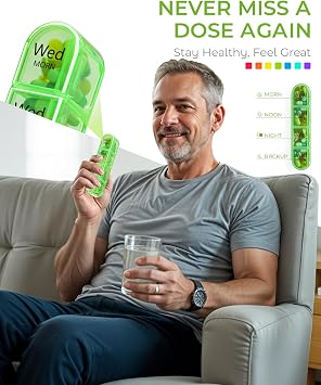 Odaro Haftalık İlaç Düzenleyici, Günde 4 Kez, Günlük İlaç Kutusu, 7 Gün, İlaç, Vitamin ve Takviye Tutmak için 28 Bölmeli Büyük Seyahat İlaç Kutusu (Renkli)