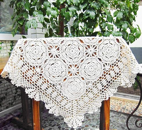 Vista 11 de Hetao Mantel cuadrado de ganchillo 100% algodón hecho a mano, manteles de encaje, color beige, 19 pulgadas