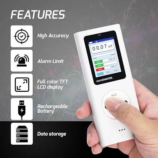 Medidor Gauss Tesla con pantalla HD y alertas miniatura 4