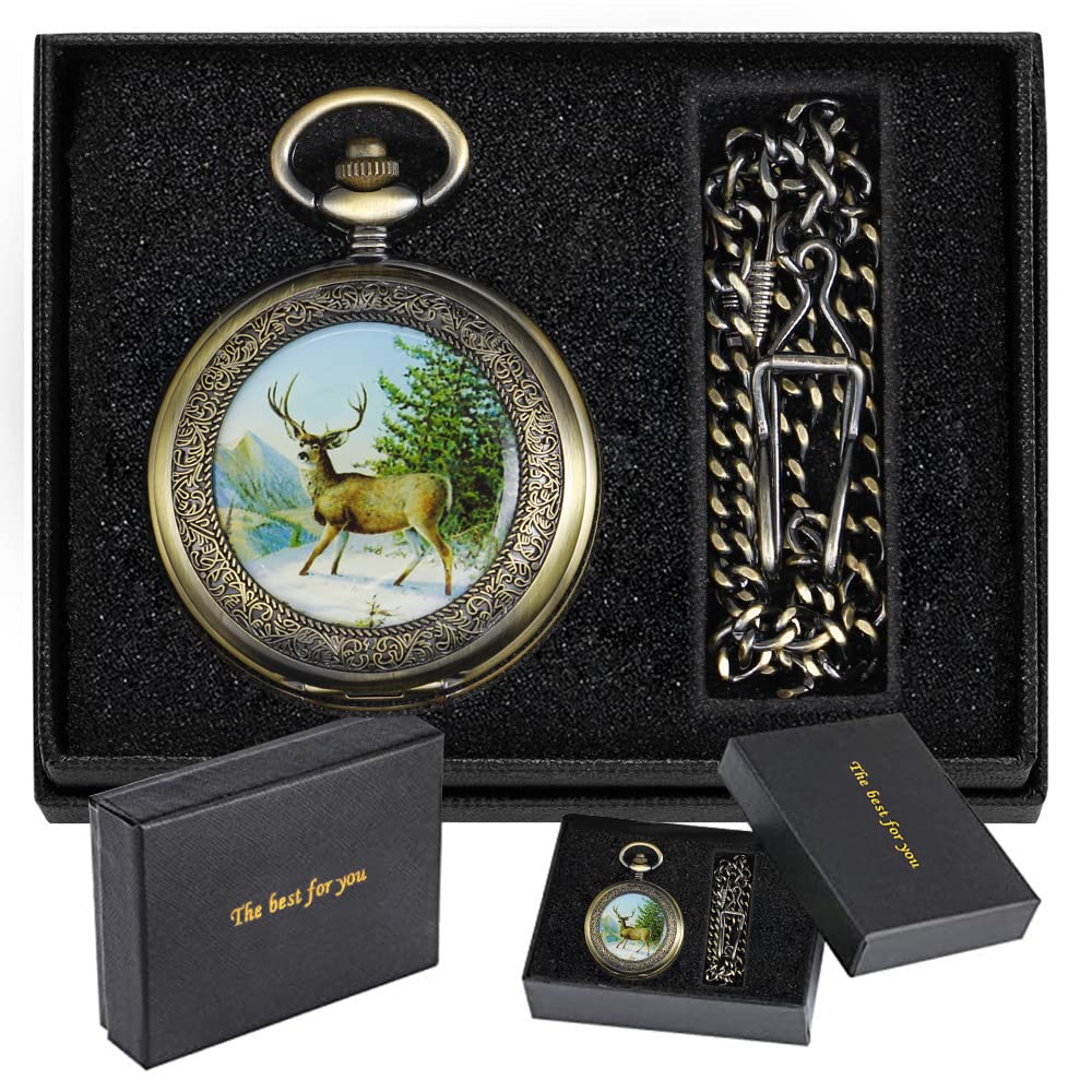 Tiong Mechanische Hand Wickeln London Taschenuhr Vintage Bronze Hirsch Fall Roman Ziffer Herren Taschenuhren