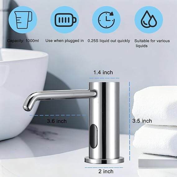Automatic Soap Dispenser Touchless Liquid Dispenser for Kitchen Bathroom Upgraded Infrared Sensors Built in Sink Soap Dispenser for Smart Home 33.81oz/1000ml (Silver)