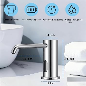 Automatic Soap Dispenser Touchless Liquid Dispenser for Kitchen Bathroom Upgraded Infrared Sensors Built in Sink Soap Dispenser for Smart Home 33.81oz/1000ml (Silver)