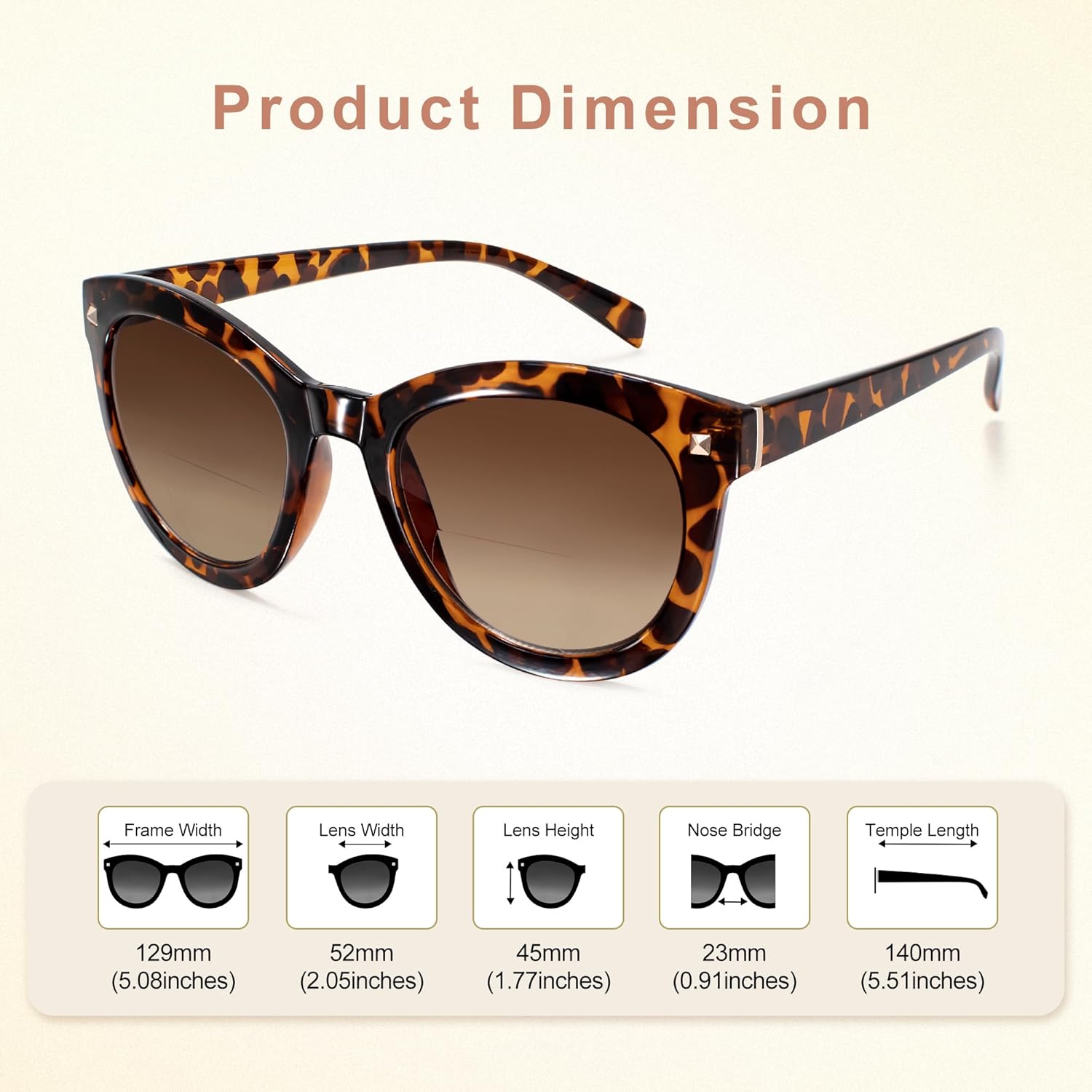 Madison Avenue 2 Pack Round Vintage Bifocal Reading Sunglasses for Women, Trendy Style Sun Reader Glasses UV Protection Demi/Nude Beidge +1.5 - Image 5