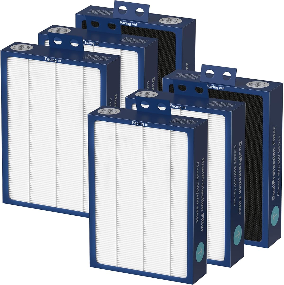 6-Pack Classic 500/600 Series HEPA Filter Replacement Compatible with Blueair Classic 500/600 Series Air Cleaner Purifiers 501 503 505 510 550E 555EB 601 603 605 650E Particle Filter