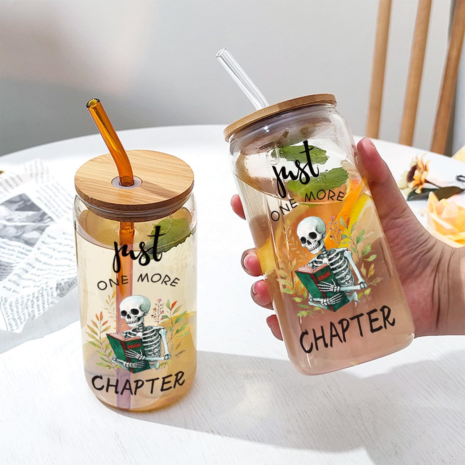 Book Club Gifts Bulk For Book Lovers Bookworms Nerd Readers Friend Men Or Women, 6 PCS Skeleton Theme 16 OZ Glass Cups,Magnetic Bookmark With Box,Cool Books Stuff Appreciation Basket