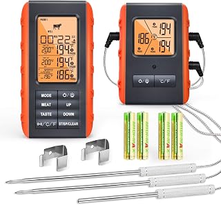 VAUNO Wireless Meat Thermometer with 3 Probes for Grilling Smoking BBQ - 490ft Range, Ambient Temp Monitor, USDA Presets