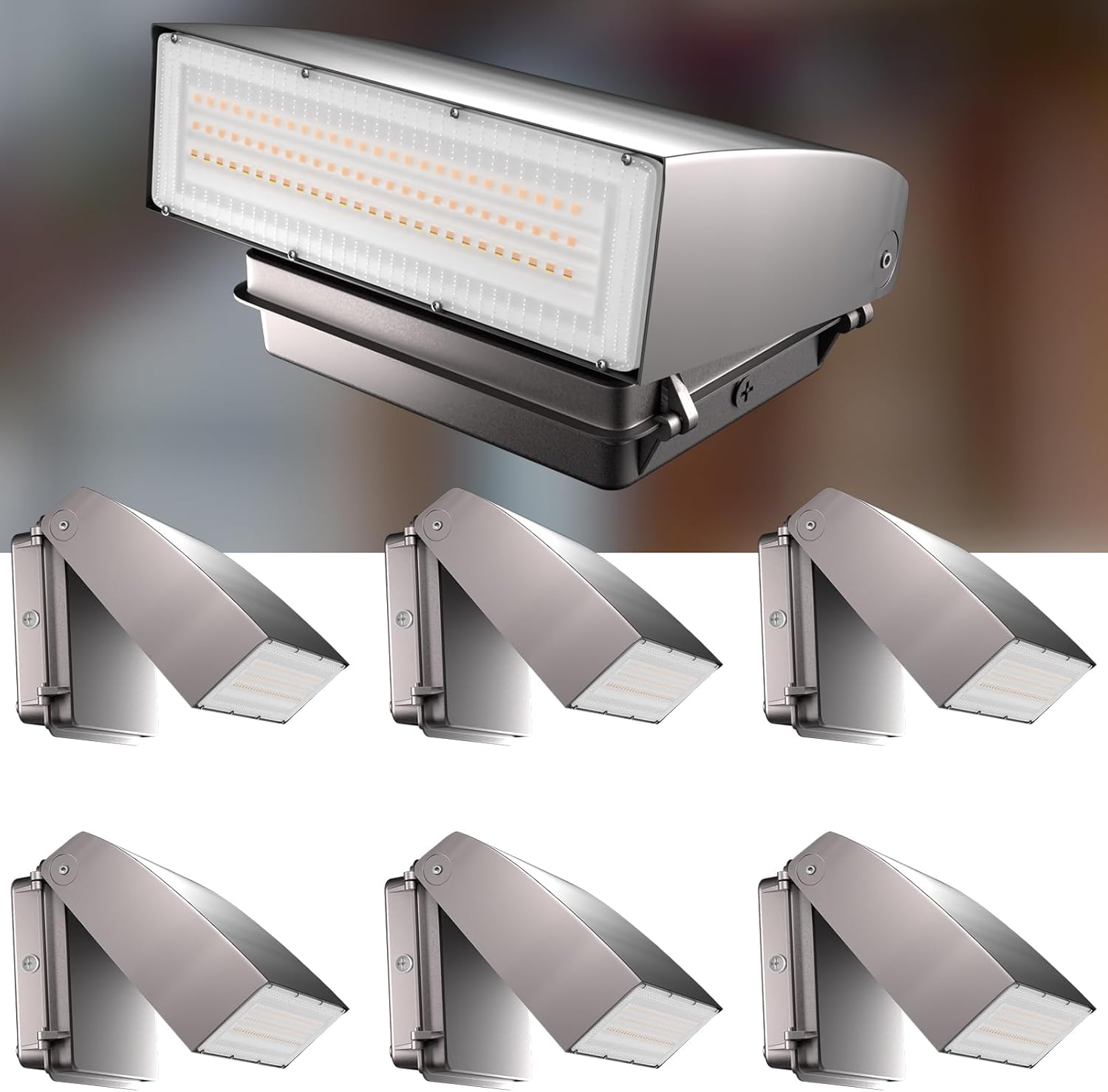 Lightdot 150W Ultra Bright LED Wall Pack Light, 22,500LM 5000K Adjustable Dusk-to-Dawn Security Light with Photocell, ETL Listed IP65 Waterproof for Warehouse, Yard, Garage, 6Pack