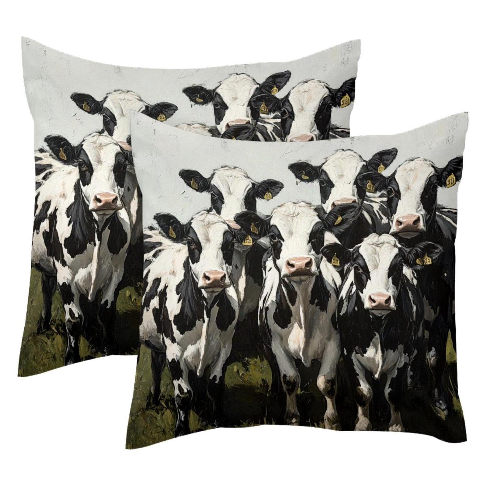 Fundas de almohada de terciopelo premium 50x50 decorativas con arte de vaca en acuarela
