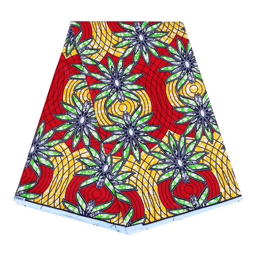 SHYPYG Red Background African Fabric Ankara Material for Sewing Dress Cotton 6 Yards/Lot Fabrics (Color : As shown, Size : 6 yards)