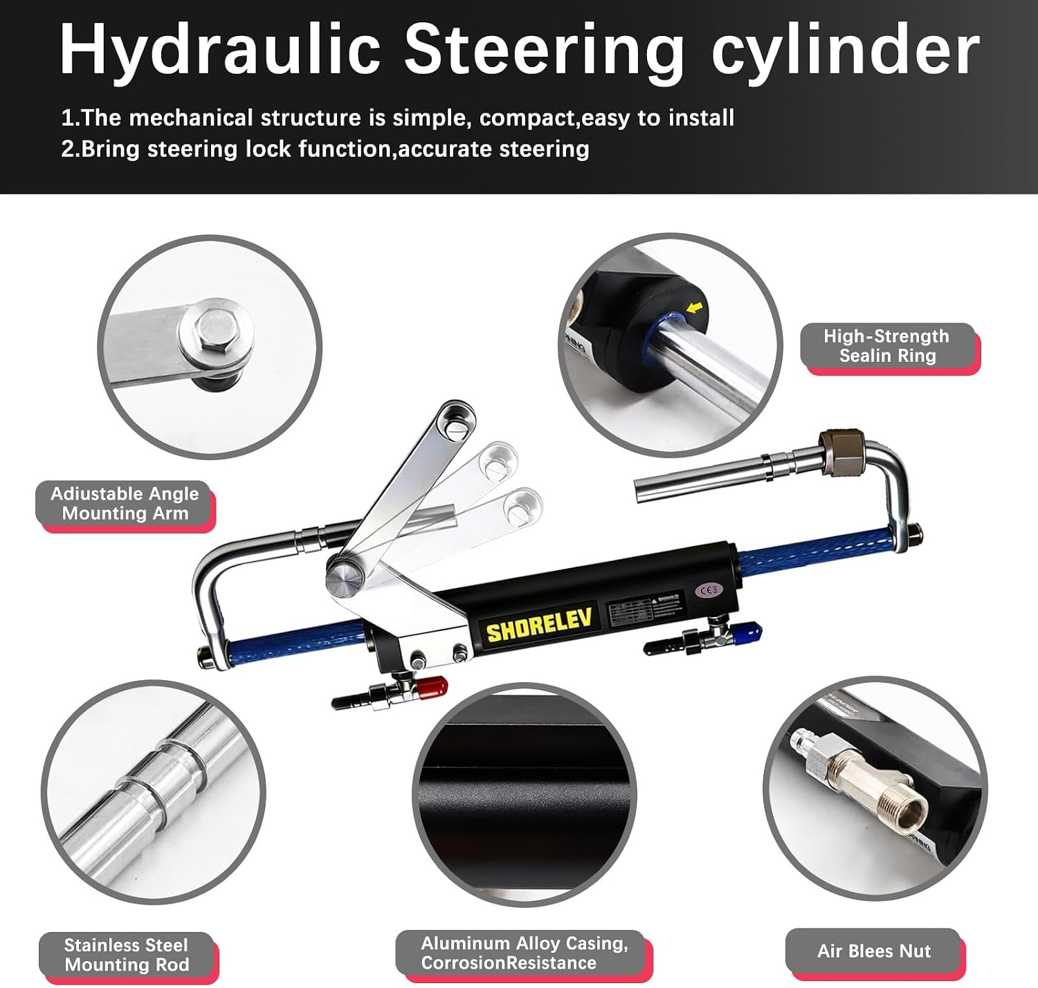 Hydraulic Steering Kit for Boats up to 90HP, 24ft Hose System with Pump & Cylinder (No Helm Included), Boat Hydraulic Steering System Compatible with Outboard Motors