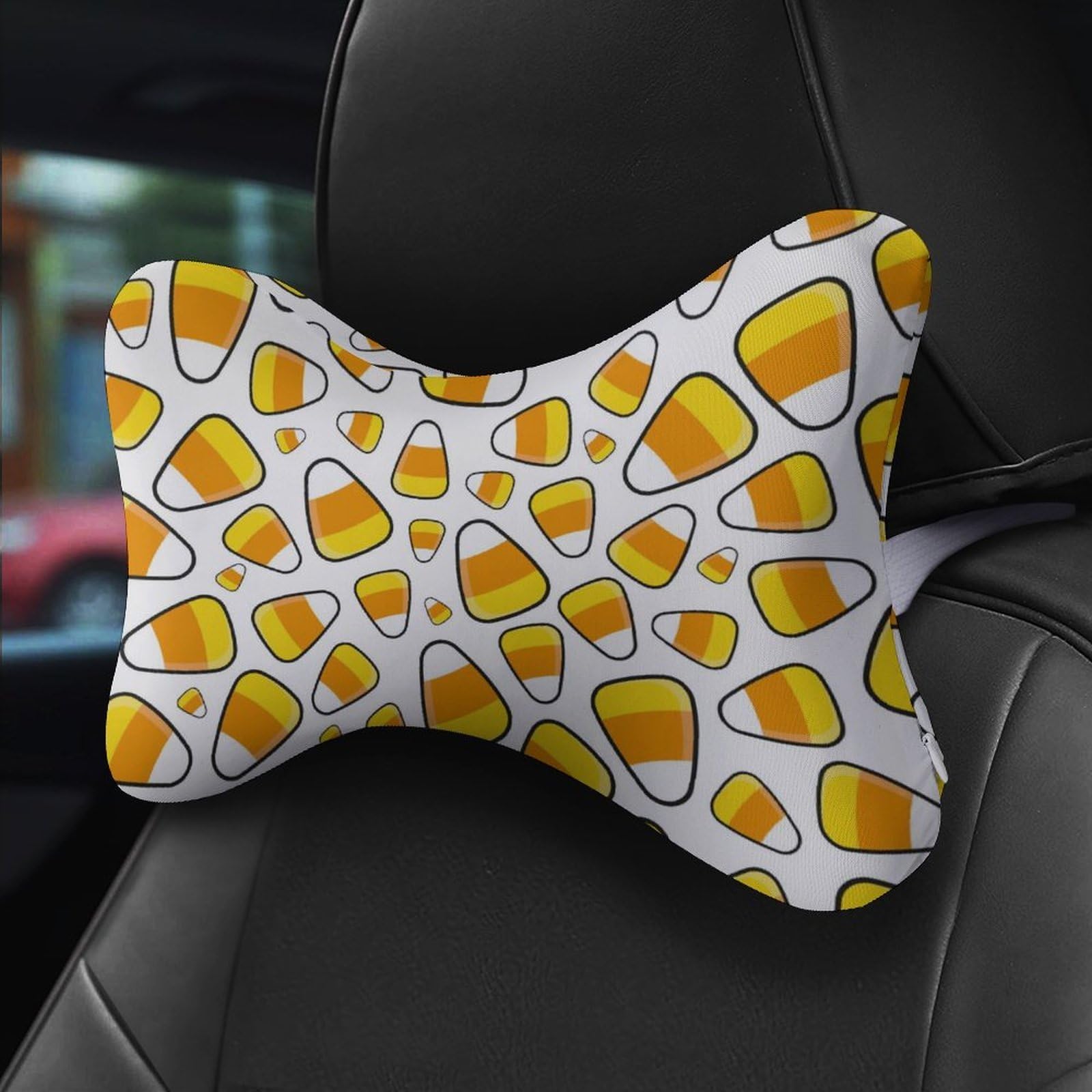 SMAZDFXX Candy Corn Halloween Car Neck Pillow Set of 2 Car Seat Head Support Cushion Bone Pillows with Elastic Strap