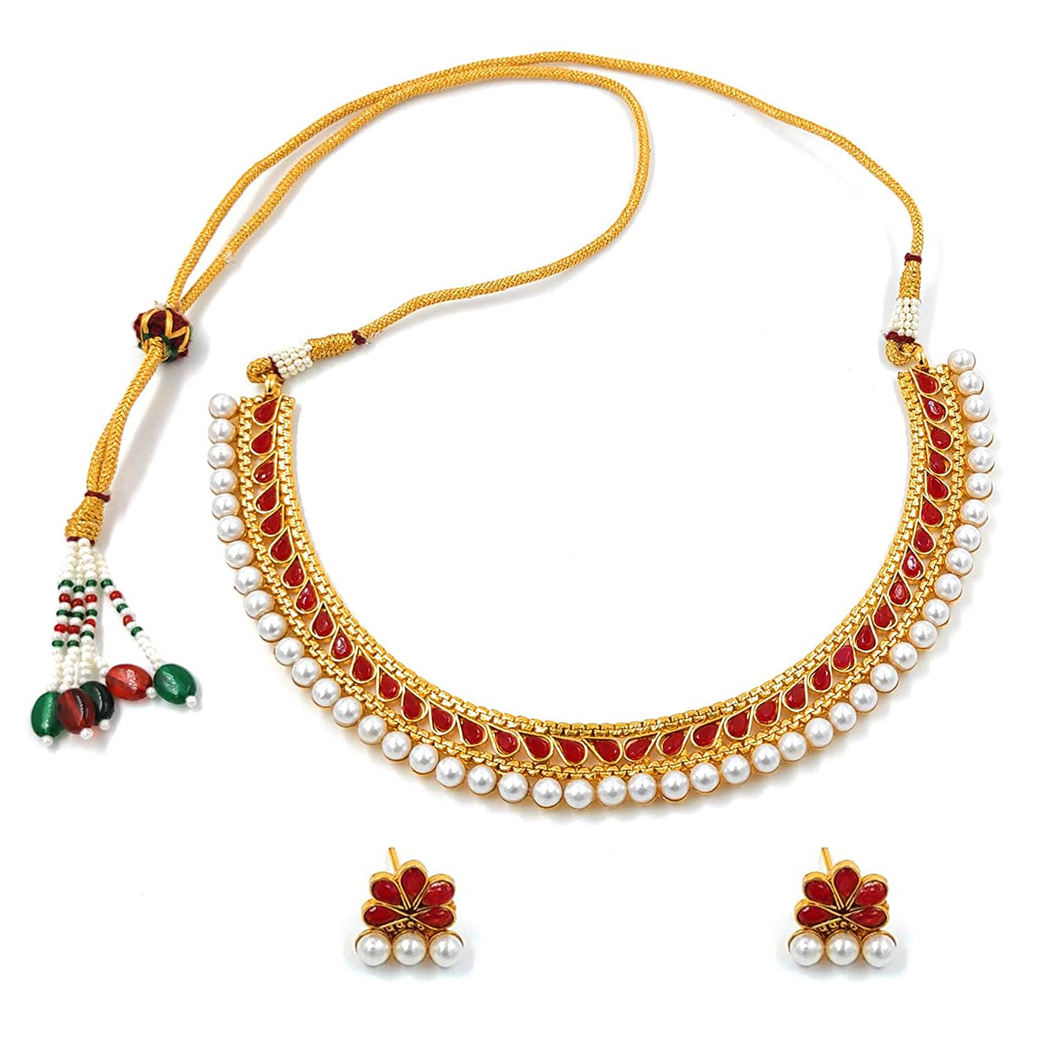 Peora Traditional Gold Plated Red Studded Choker Necklace Jewellery Set for Women (B09229PG7F) Amazon Price History, Amazon Price Tracker