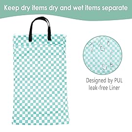 wegreeco Reusable Hanging Wet Dry Cloth Diaper Bag (Checkerboard Mint Green)