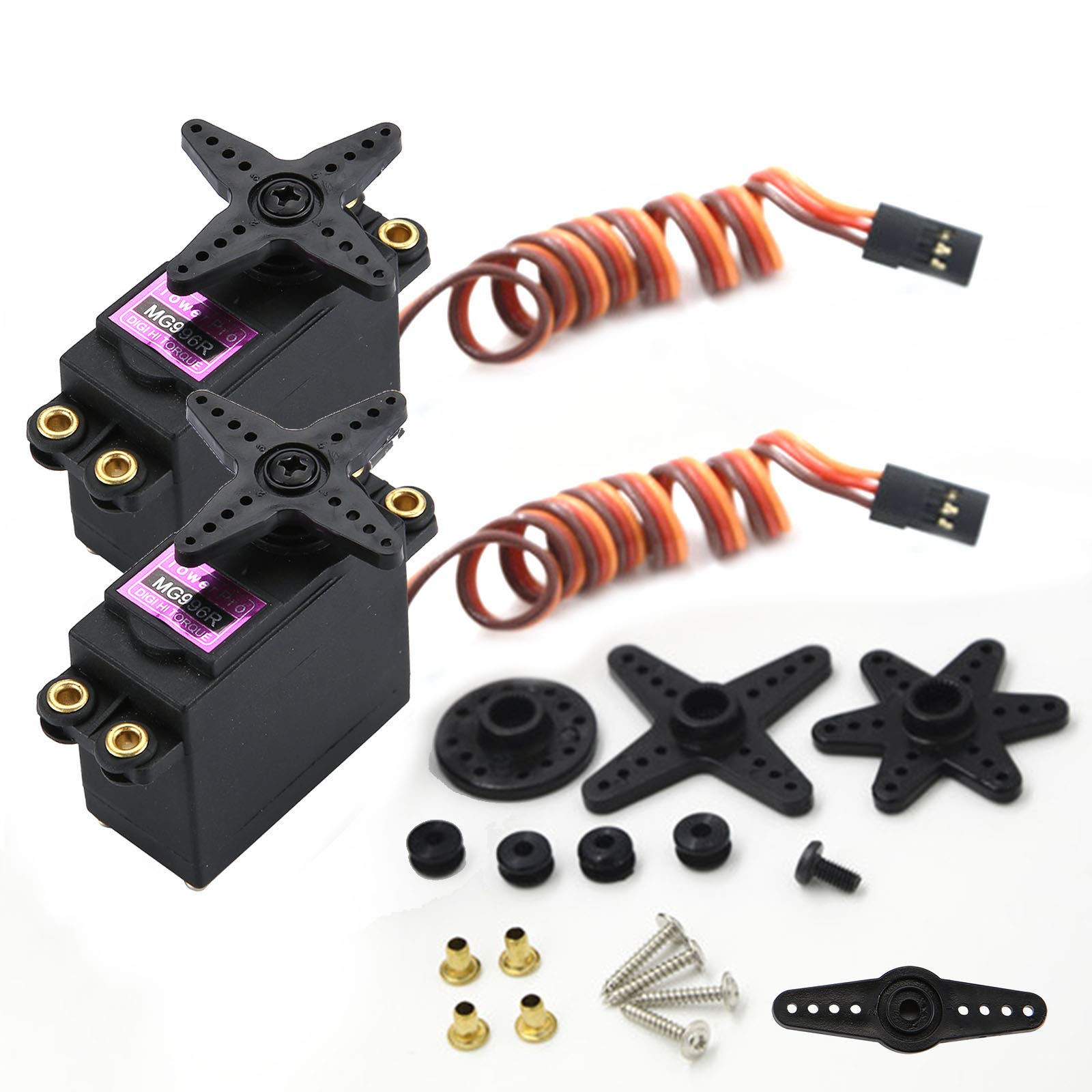 generic Digital 2Pcs MG996R Servo Digital Servo Metal Gear High Speed Torque Servo for Robot Car Helicopter Airplane Arm Metal Gear Cables