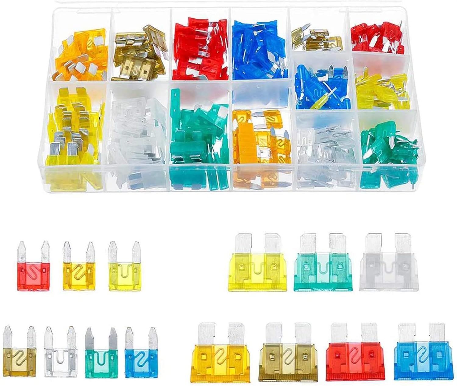 220PCS 5A 7.5A 10A 15A 20A 25A 30A Mini Blade Fuse Standard Blade Fuse Assortment for Car Truck Fuses Kit APM ATM