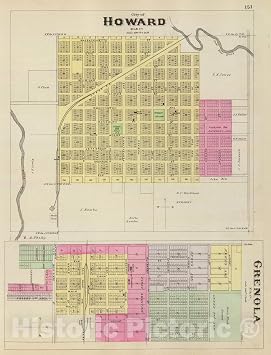 Howard and Grenola, Elk County, Kansas - 1887 Historical Map Print - 34in x 44in
