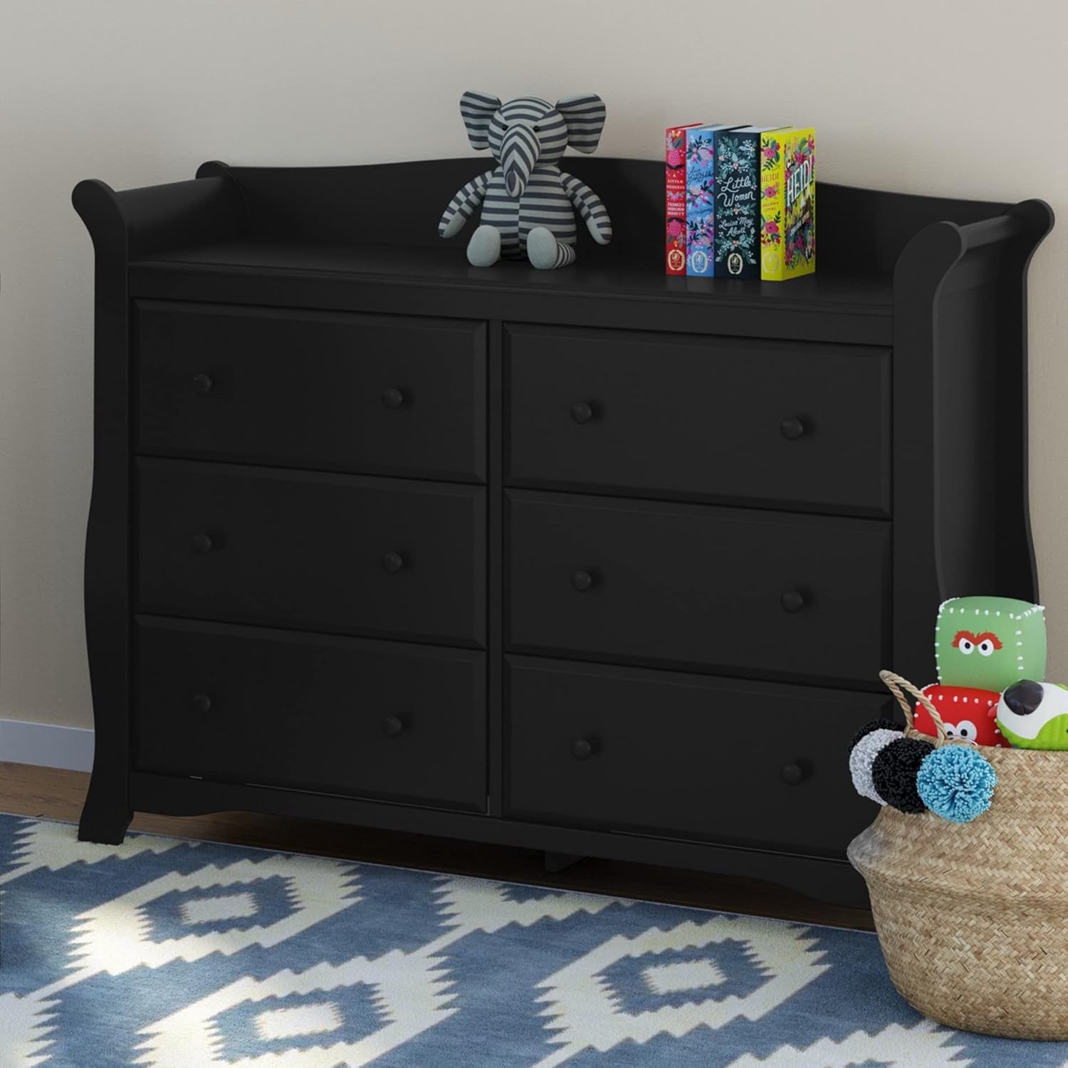 Storkcraft Avalon 6 Drawer Double Dresser (Black) – Dresser for Kids Bedroom, Nursery Dresser Organizer, Chest of Drawers for Bedroom with 6 Drawers, Classic Design for Children’s Bedroom : Home & Kitchen