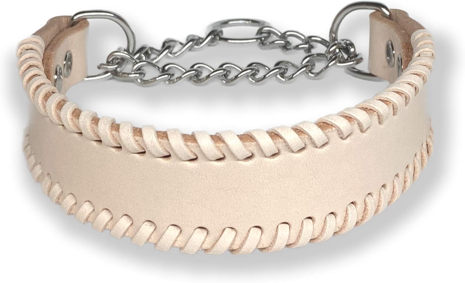 Pegs 犬 首輪 名入れ 中型犬 ハーフチョーク レザー 本革 革かがり レザー ベージュ