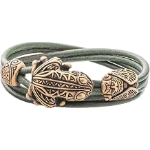 Handmade Leather Bracelet with Bronze Frog and Cicada - Animal Wristband Gift for Men Women - Maori Nature Style Armband for Him and Her Wildlife Beach Tribal Ethnic Jewelry
