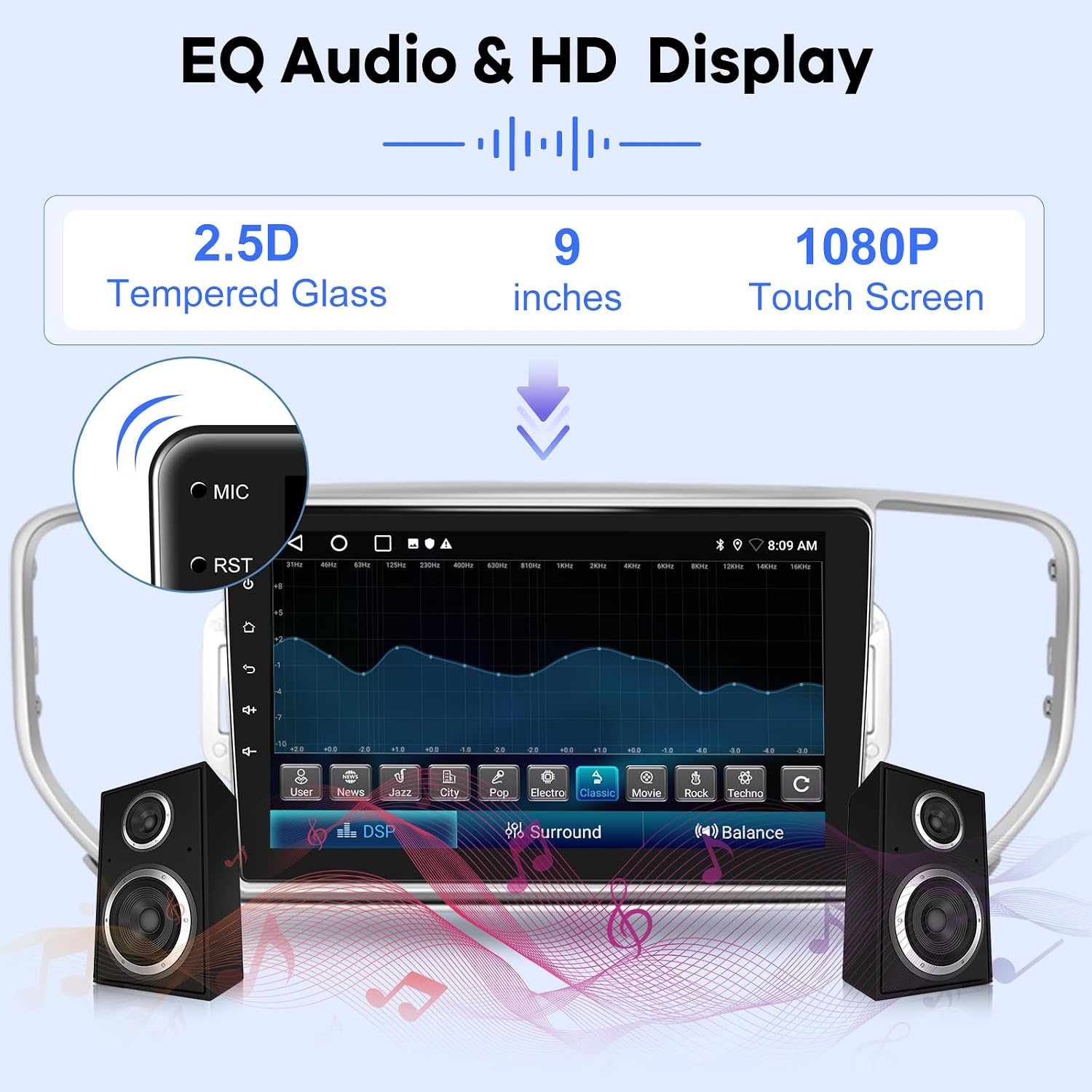 2G+64G Radio for Kia Sportage 2016 2017 2018, 9 inch Android Touch Screen Kia Sportage Car Stereo, Carplay/Android Auto/1080P/SWC/Bluetooth