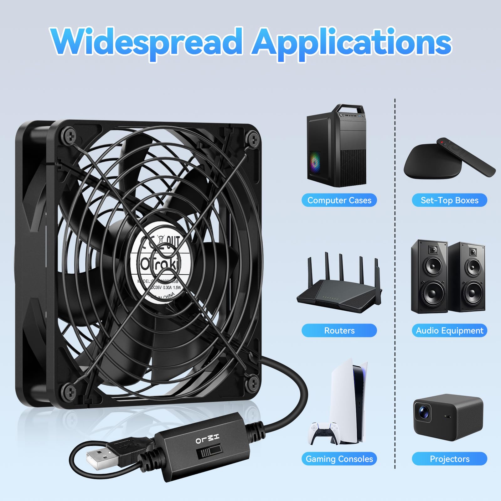 OTraki 120mm USB Wentylator z 3 regulowanymi prędkościami, Wentylator Przenośny PC Wentylator PC 5V, Wentylatory Chłodnicy Do Laptopa/TV Box PS5/PS4
