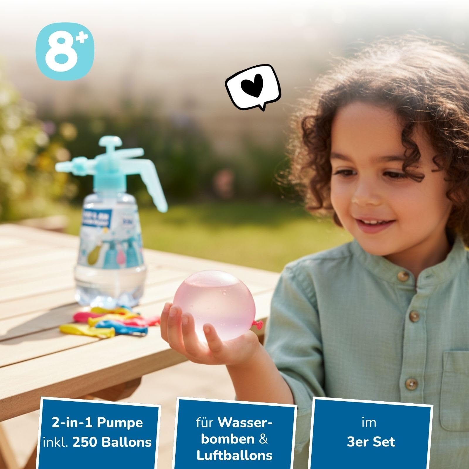 alldoro 68758 Ballonpumpe mit Wasserbomben 3er Set, 3 Wasserbombenpumpen je 1,5 L + 750 bunte Ballons, 2in1 für Wasser & Luft, ab 8 Jahre