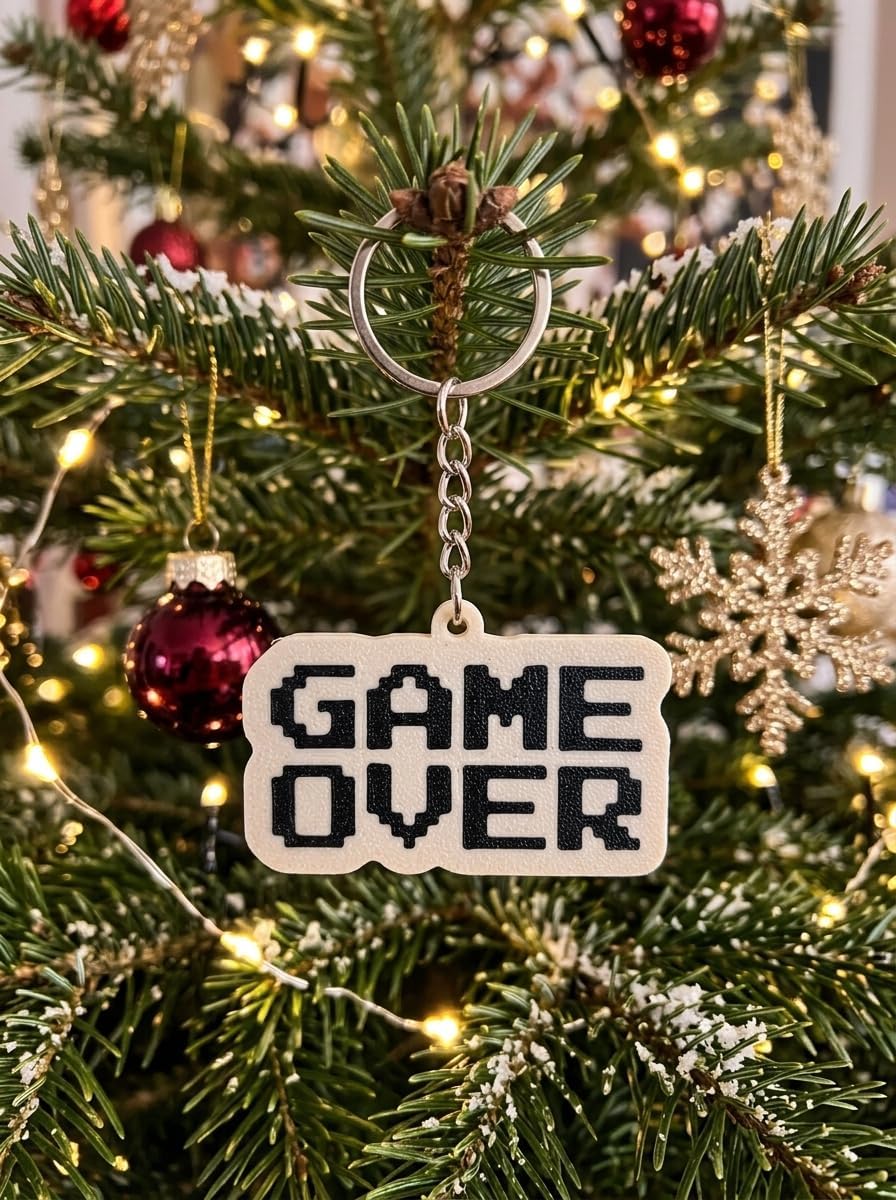 Game Over Keychain Ornament - 8-Bit Retro Gaming Black White Bag Charm 038 image 3