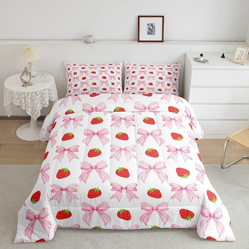 Feelyou Kids Pink Bowknot Comforter Set Full Size for Boys Girls